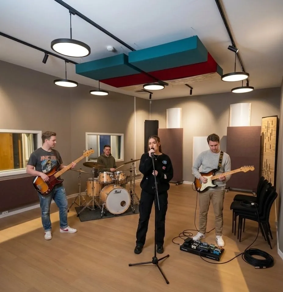 Pop band in pre-production in the main studio at Mobula Music